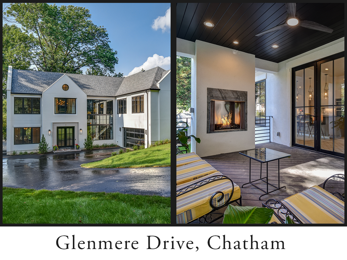 Modern Farmhouse example from Glenmere Drive - a front exterior shot and a deck fireplace shot